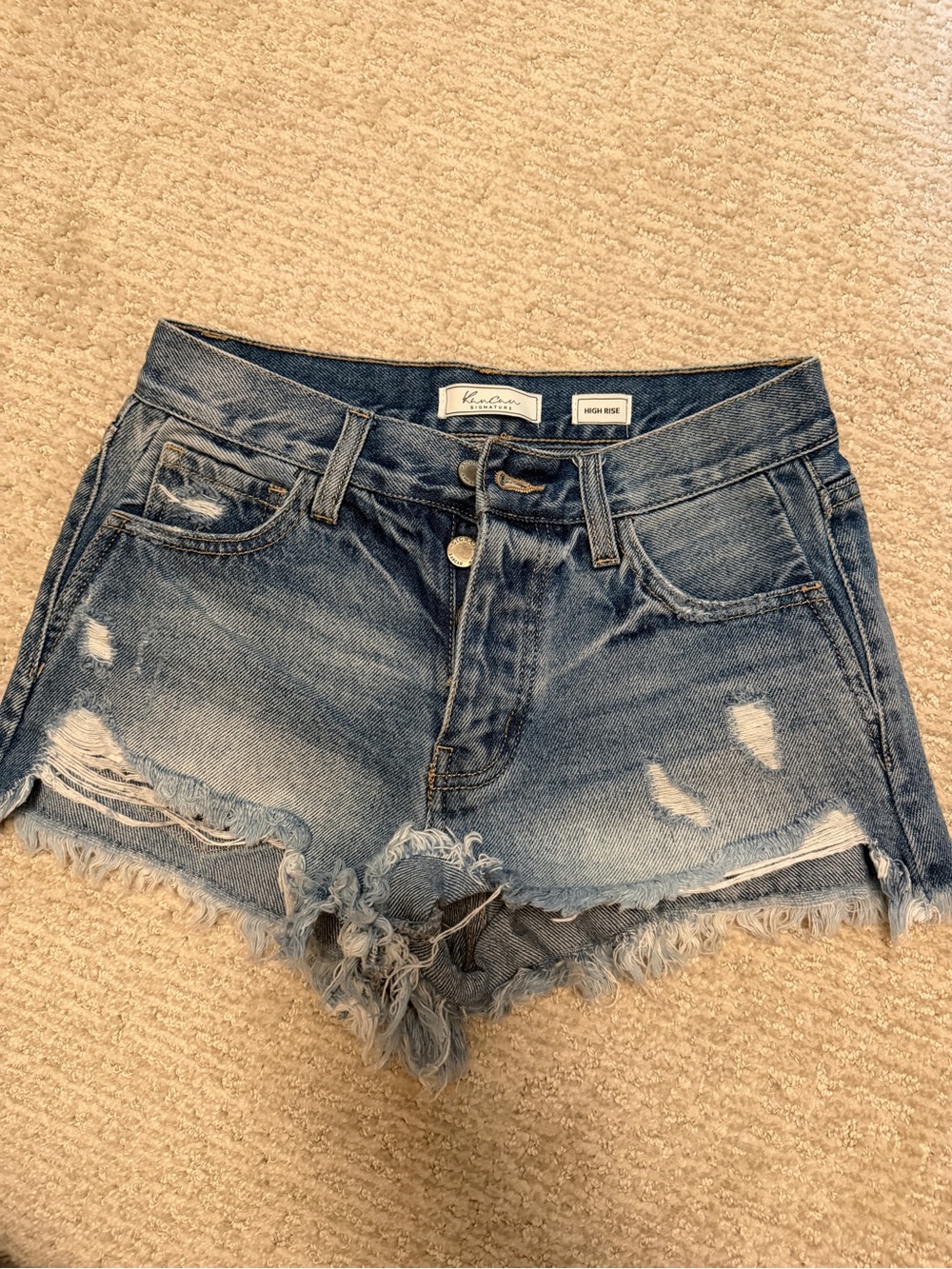 KanCan High-Rise Distressed Denim Shorts - Blue